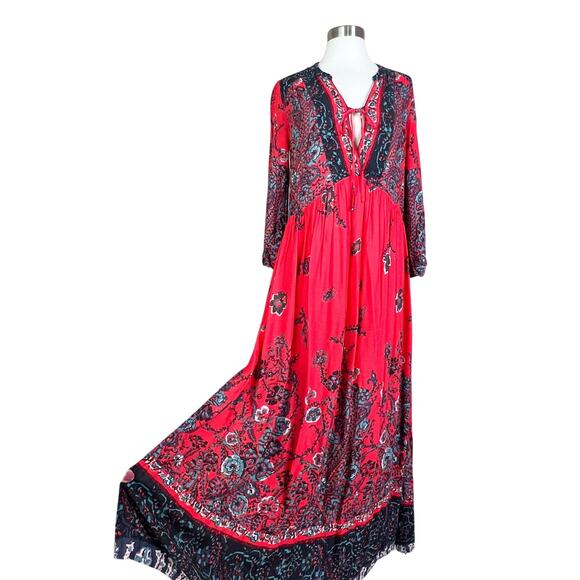 Free People | If Only You Knew Red Floral Slit Flowy Boho Maxi Dress EUC XS - Picture 2 of 12